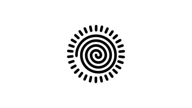 A black and white Aboriginal-style circular spiral dot art pattern representing traditional indigenous cultural artwork with concentric rings