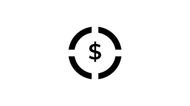 A circular black and white icon showing a dollar sign coin with two rotating arrows around it representing money circulation financial cycle and cash flow