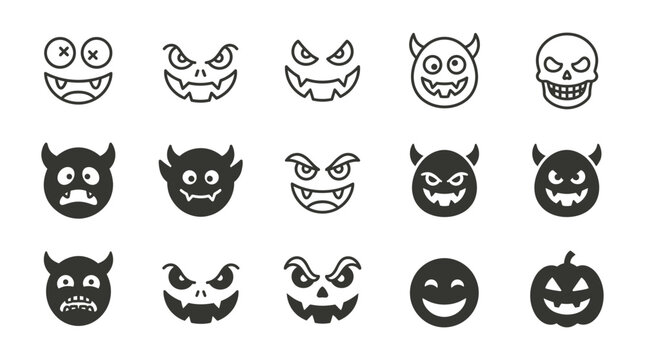 Collection of spooky halloween character faces and monster expressions with halloween expression creature collection