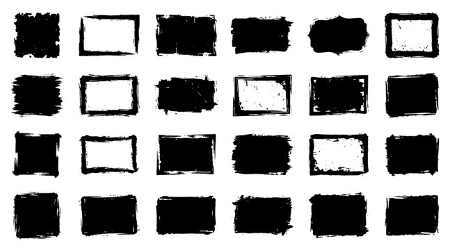 Vintage Grunge Brush Stroke Frames and Borders, Textured Rectangle Shapes