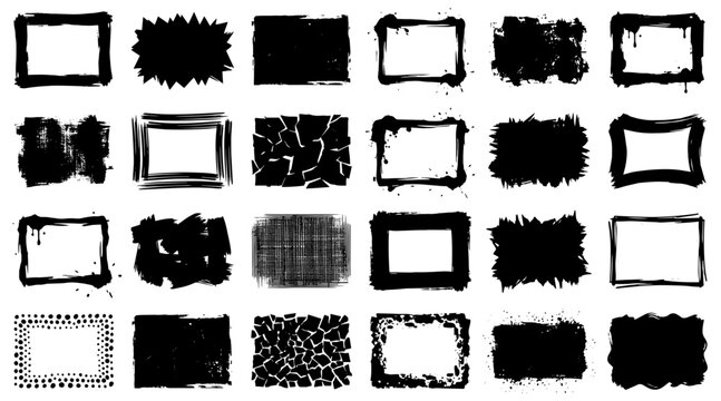Black Ink Brush Stroke Frames and Borders Collection in Monochrome Hand-Drawn Style