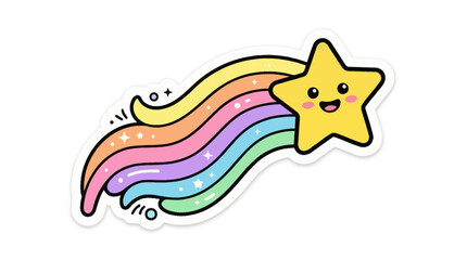 Cute pastel rainbow shooting star sticker graphic. © Satria