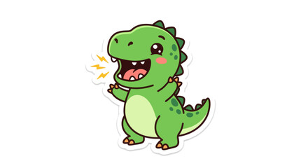 Kawaii green dinosaur sticker with shouting expression. © Satria