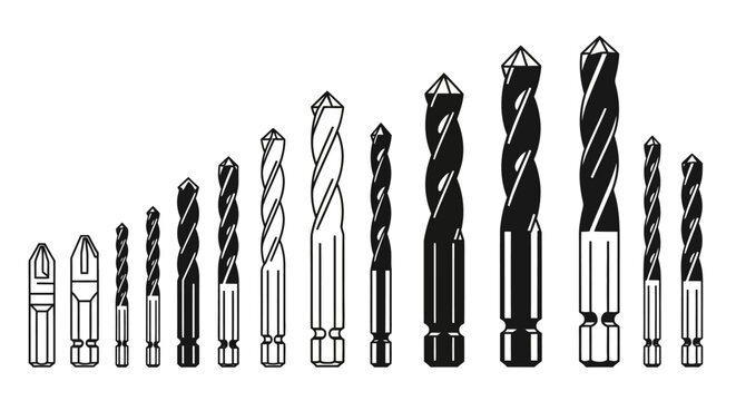 Set of assorted drill bits for power tools in various sizes