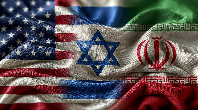 Flags of Friendship: A visual representation of international relations, featuring the intertwined flags of the United States, Israel, and Iran, symbolizing diplomacy and geopolitical connections.