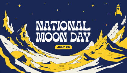 Retro style graphic poster celebrating national moon day in July twenty © Naymul