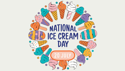 Fototapeta premium Colorful decorative ring of various ice cream cones for celebration