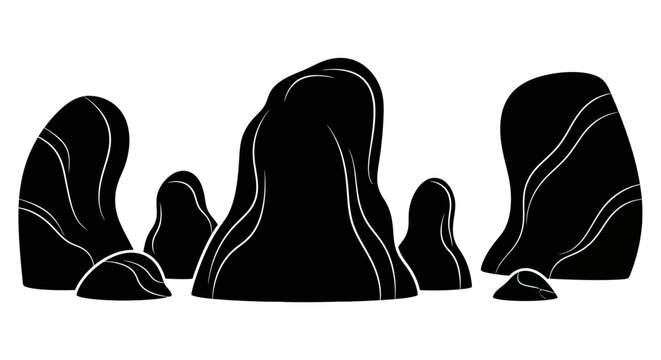 Arrangement of smooth black stones with white outline accents