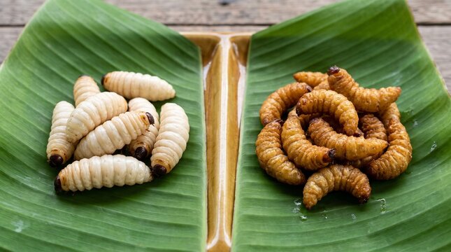 Raw and cooked sago grubs