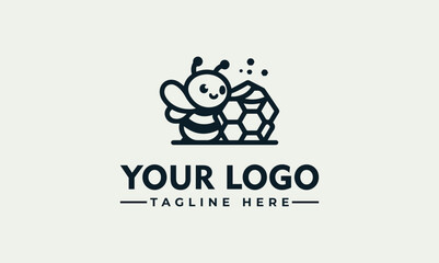 Cute Honey Bee and Hexagon Honeycomb Minimalist Vector Logo Illustration Design Concept © nuaari