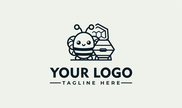 Cute Bee Character Vector Logo Illustration for Honey Production and Nature Brands