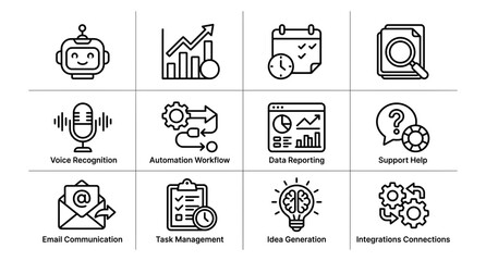 Fototapeta premium Flat Line Art Icons of Business and Technology Concepts in Monochrome Vector Style
