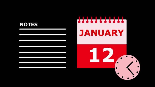 January 12 calendar page with notes section on black background date to-do list.
