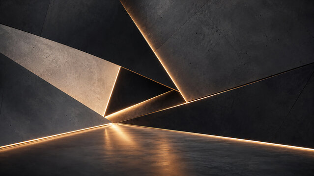 Abstract black and gold geometric metal texture with luxury dark background.