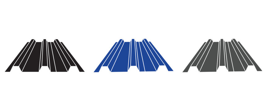 Corrugated Roofing Sheet Icon Set &ndash; Metal Roof Panel, Steel Siding and Construction Material Vector Collection Web