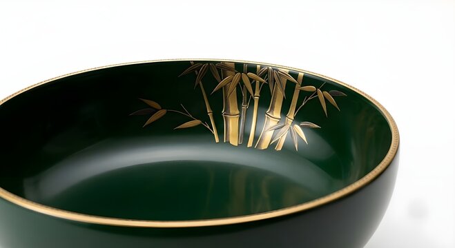 Urushi lacquered plate with intricate Maki-e decoration, traditional Japanese handicraft.