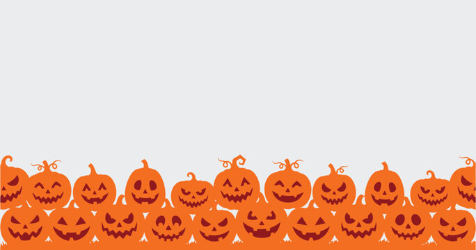 Halloween pumpkin border with various spooky faces