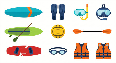 Obraz premium Professional Water Sports Equipment Vector Icons for Beach and Lake Activities