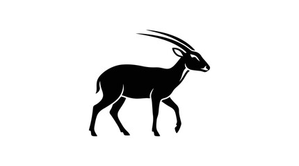 Fototapeta premium Black silhouette of an antelope with long horns on white background