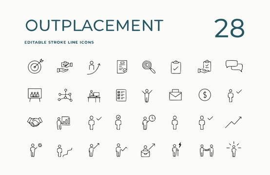 Set of outplacement services and human resources professional line vector icons.