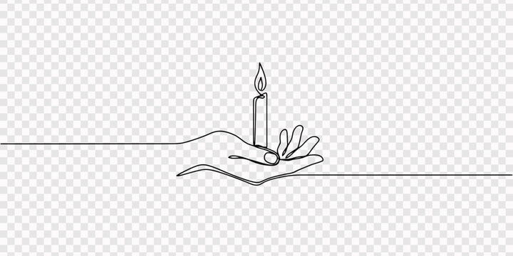 hand holding a lit candle continuous one line drawing, Single line drawing of a hand holding a lit candle, Continuous one line drawing of hand holding burning candle, Hand holding burning candle 