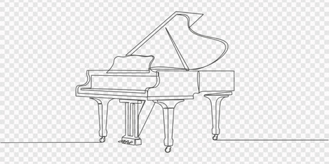 white grand piano  continuous one line drawing, Piano continuous one line vector drawing, One continuous line drawing of luxury wooden grand piano. Classical music instruments concept. Trendy single  © Line sA