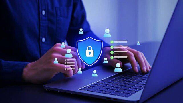 Data privacy protection concept with customer personal information security, user identity management, privacy compliance controls, secure data governance, and digital information protection system