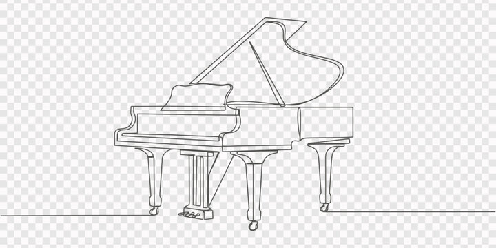 white grand piano  continuous one line drawing, Piano continuous one line vector drawing, One continuous line drawing of luxury wooden grand piano. Classical music instruments concept. Trendy single 