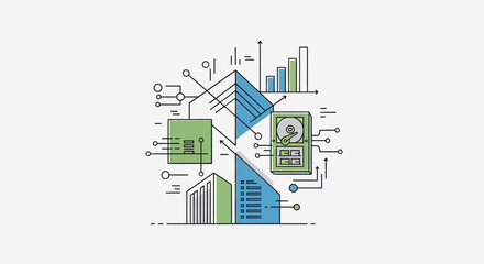 Naklejka premium Abstract technology concept illustration with geometric shapes and digital circuits.
