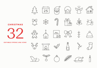Fototapeta premium Christmas line icons collection for winter holiday season and festive decoration.