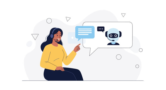 Customer Service Chatbot Interaction: Human Agent Communicating with AI Bot