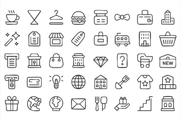 Fototapeta premium Shopping and Retail Line Icon Set for Ecommerce and Online Store Design