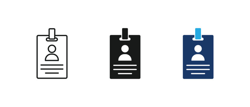 ID card icon, employee badge lanyard, identity personal identification pass profile document. vector illustration