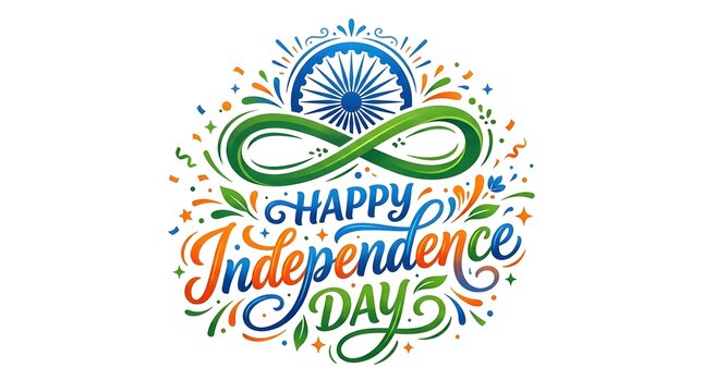 Colorful Happy Independence Day typography with green infinity symbol
