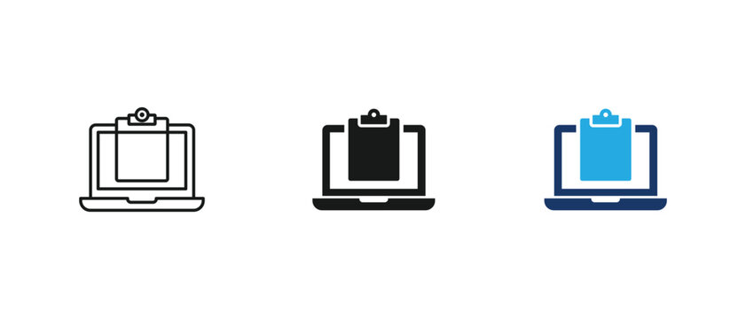 Laptop icon, online clipboard survey, digital document questionnaire computer work data form. vector illustration