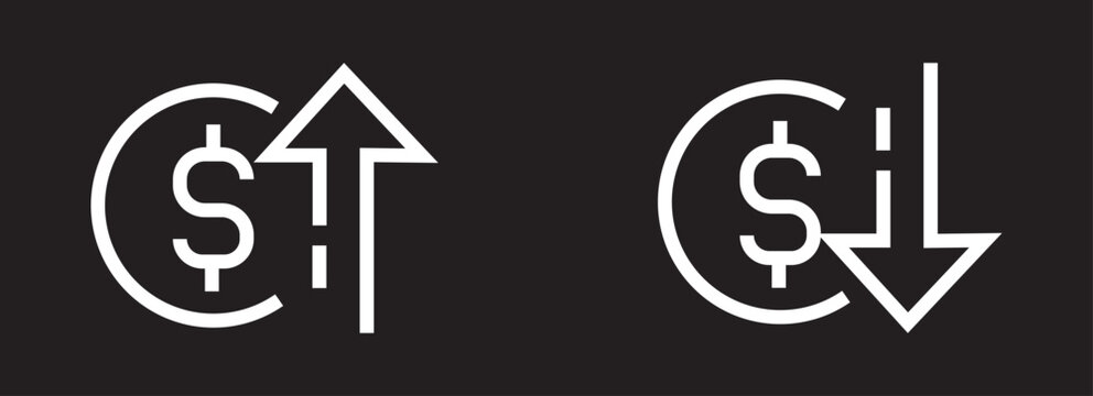 Upward and Downward Arrow Icons on Black Background Minimalist Design Vector Illustration