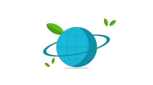 Animated earth globe with green leaves for environmental concept