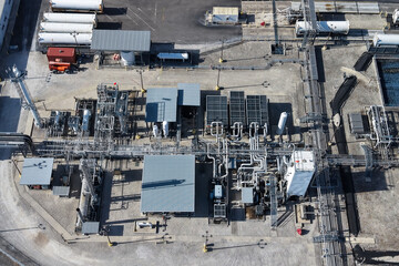 Fototapeta premium Air separation plant producing industrial gases overhead view