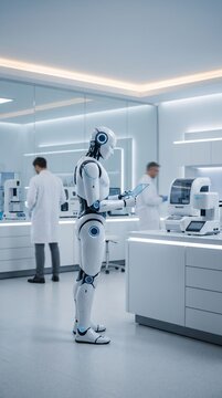 Humanoid Robot Working in Modern Science Laboratory