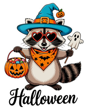 Halloween Raccoon Witch Hat Spooky Season Ghost