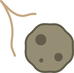Gray cratered asteroid with soft beige motion trail illustration © KEI KATA