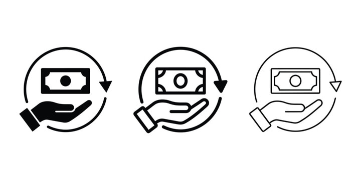 Cashback money transaction hand icon silhouette vector outline and line art