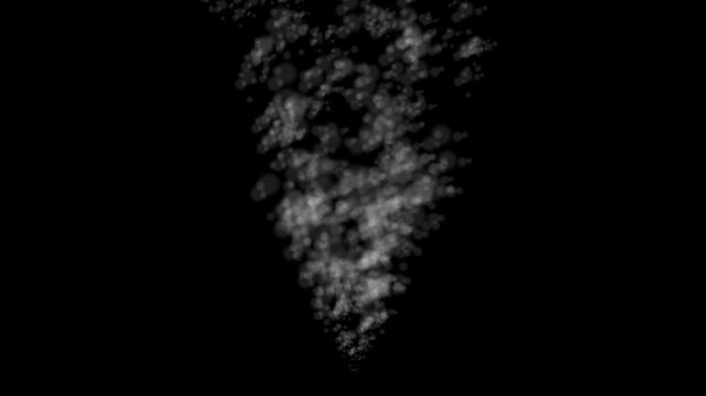 White smoke slowly moving on a black background, realistic drifting fog texture for cinematic overlay, smooth blending footage, mysterious dark environment design, soft flowing vapor cloud.