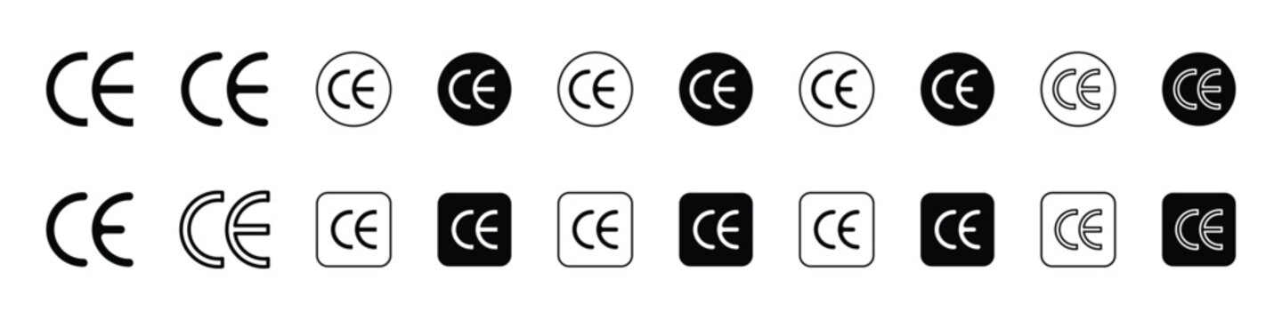 CE Mark European Conformity Certification Icons Set with Circle and Square Layouts