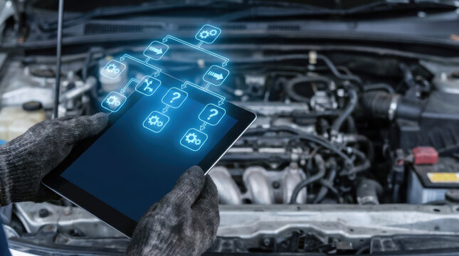 Predictive maintenance in automotive manufacturing uses digital technology to analyze engine data and improve vehicle performance with efficient repair planning and reduced downtime