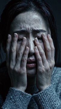 A Deep Sense of Despair: Capturing Raw Emotion through the Struggle of Overwhelming Anxiety and Inner Turmoil in a Poignant Moment of Vulnerability.
