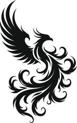 Fototapeta premium Isolated black silhouette of a mythical phoenix bird with ornate wings