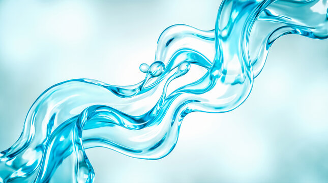 Dynamic abstract bright blue transparent liquid water splashing wave flowing smoothly across clean background creating energetic refreshing pure hydrating cosmetic beauty commercial concept