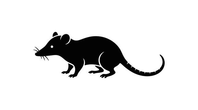 Black silhouette illustration of a mouse with long tail and whiskers