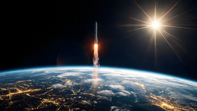 Space rocket launch above Earth